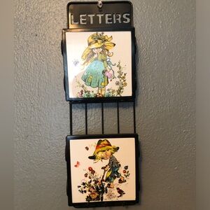 Vintage Metal and Tile Hanging Letter Holder